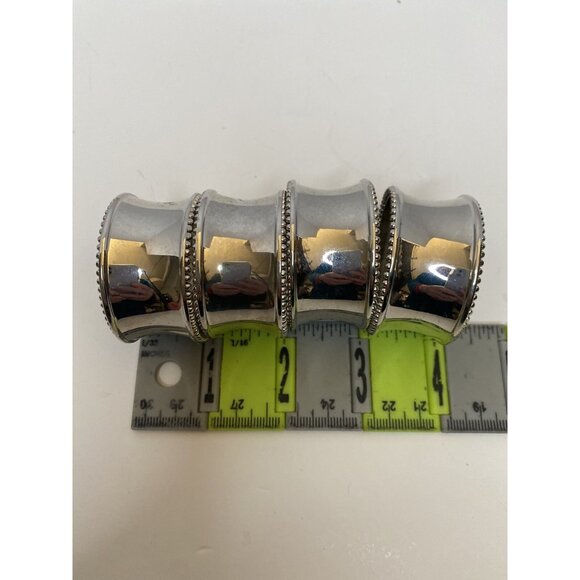 Pier 1 Silver Toned Concave Napkin Rings Holiday Mirror Christmas New Year Set 4 - Picture 3 of 3